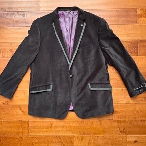 Rock & Republic Black Velvet Suede Sport Coat Mens 48R 100% Cotton